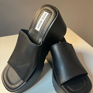 Steve Madden Pepe30Black Women's Chunky Leather Mule Platform Sandals size 7.5